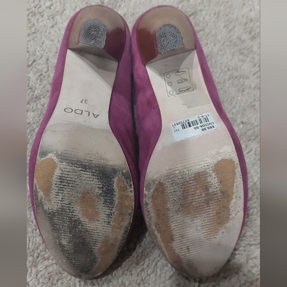 ALDO Suede Leather Heels Purple Plum Cone Block Pumps Women's Size 37/6.5M - Picture 11 of 12